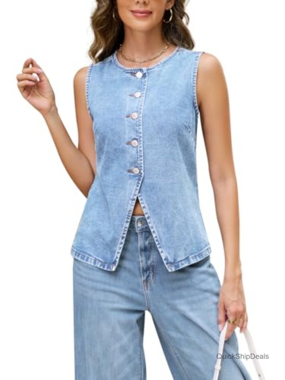 Slim Fit Sleeveless Denim Vest, Long Jean Vest Top, Button Down Women's